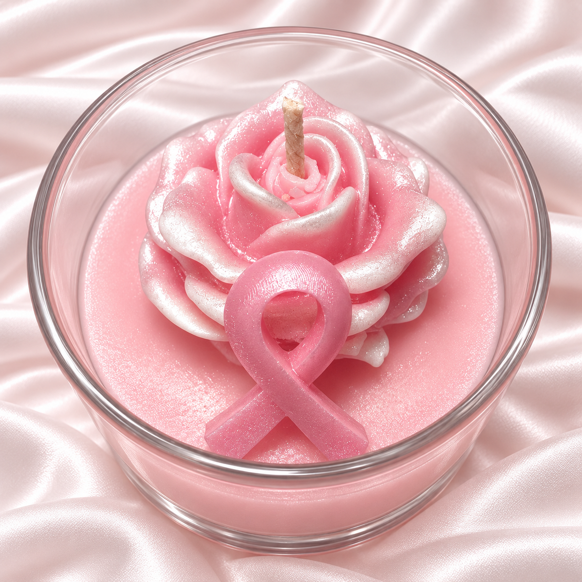 Rose of Strength candle top view - Soul Seasoned Breast Cancer Awareness Edition