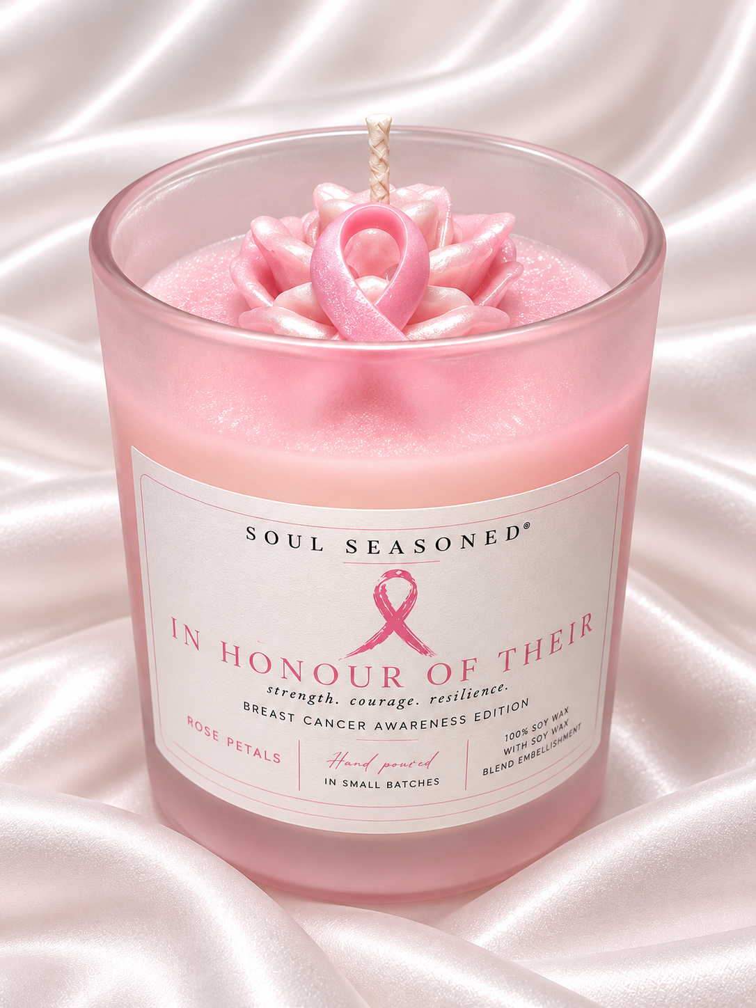 Rose of Strength candle - Soul Seasoned Breast Cancer Awareness Edition